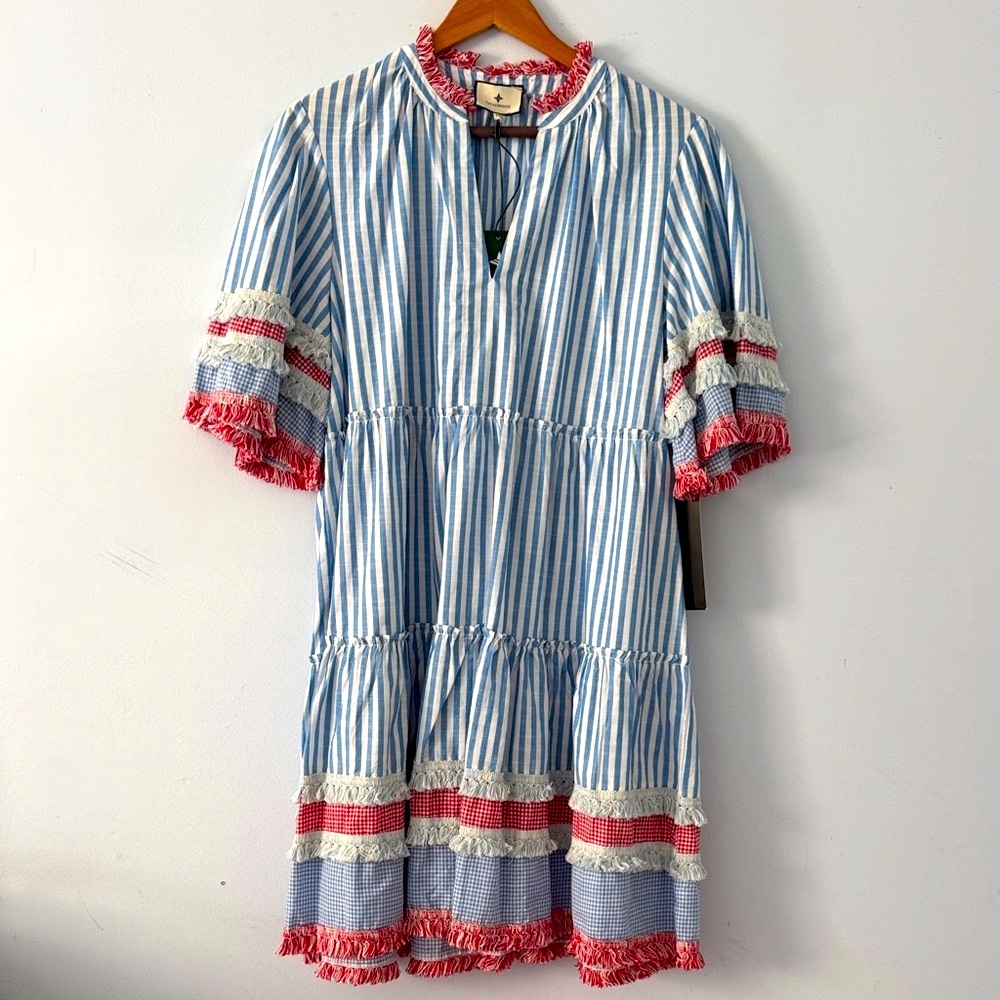 Tuckernuck Blue and White Striped Dress with Red Accents